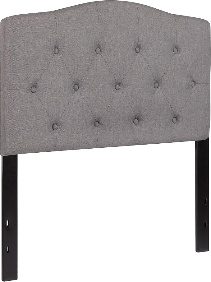 EMMA + OLIVER Twin Button Tufted Headboard | Adjustable Bed Rail Slots, Fabric Upholstered