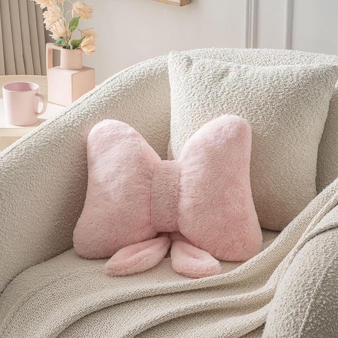 Bow Pillow Throw Pillows Butterfly Shaped Decorative Cute Pillows for Bed Sofa Cute Home Decor,Pink 10 * 8inch