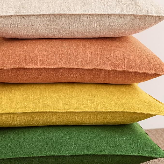 Foindtower Linen Solid Decorative Throw Pillow Covers 18x18 Dusty Orange | Pack of 2 Boho Farmhouse Neutral Pillowcase,Soft Euro Accent Cushion Covers,Home Decor for Bed Couch Sofa Bedroom Living Room