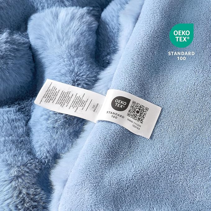 Cozy Bliss Faux Fur Bubble Throw for Couch, Fuzzy Soft Plush Thick Blanket for Sofa Bedroom Living Room, 60x80 Inches Misty Blue