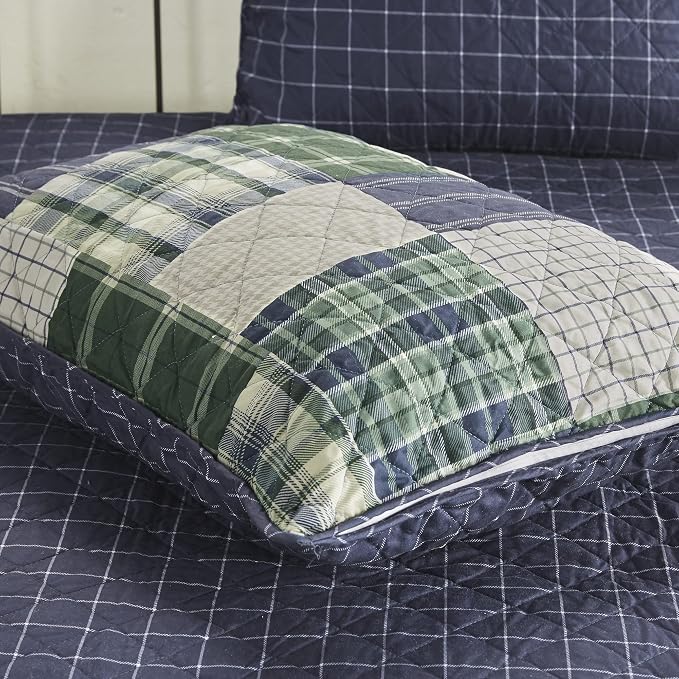 Madison Park Patchwork Farmhouse Green/Navy King Quilt Set, 3pc | Diamond Quilted, Reversible Coverlet Set, Plush Cotton Filled, Lightweight, Machine Washable, Easy Care, All-Season, Cozy
