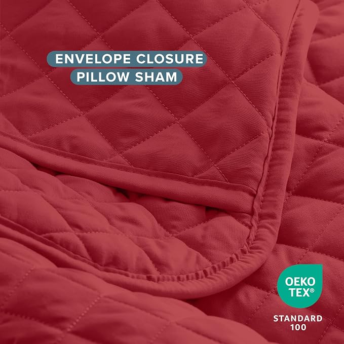 Bare Home Coverlet Set - King Size - Lightweight Bed Decor - Comforter Alternative - All-Season Quilted Bedspread (King, Red)