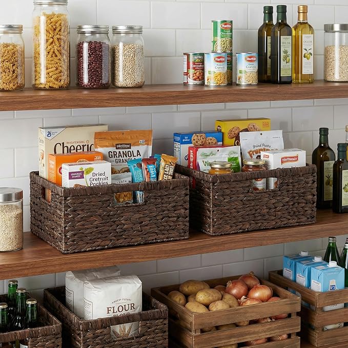 StorageWorks Large Wicker Baskets, Water Hyacinth Woven Baskets, 1-Pack | Large Wicker Baskets for Organizing,Wicker Storage Baskets for Shelves,Shelf Baskets for Organizing with Handle,Pantry Basket