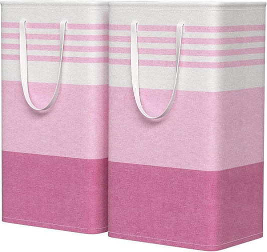 WOWBOX 2 Pack Laundry Baskets, Collapsible Dirty Clothes Laundry Hampers | with Reinforced Handles, Waterproof Coating, 2 Pack for Clean & Dirty Clothes, for Bedroom, Bathroom, Dorm (88L Pink)