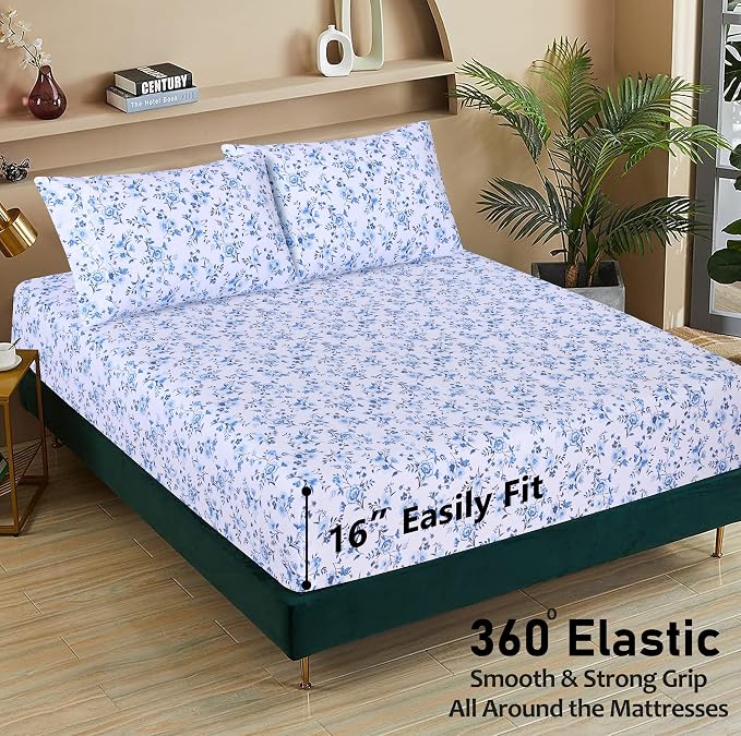 RUVANTI 100% Cotton Percale Sheets King Size, Annual | Crisp Cooling, Deep Pocket 16", Soft Breathable & Durable, Hotel-Style, 4 Piece Set