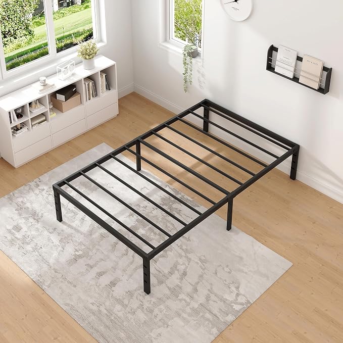 NEW JETO Metal Bed Frame,Twin Size Bed Frame with Storage Space,12 Inch | Heavy Duty Sturdy Mattress Foundation,Easy Assembly,No Box Spring Needed, Black