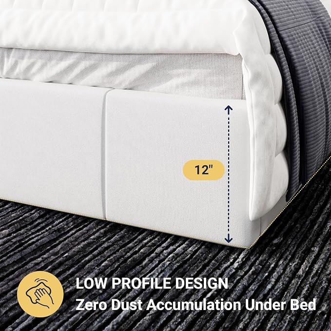 Allewie Queen Size Dutch Velvet Upholstered Platform Bed Frame/Vertical Channel Tufted Adjustable Headboard/Low Profile Bed Frame/No Box Spring Needed/Easy Assembly/White