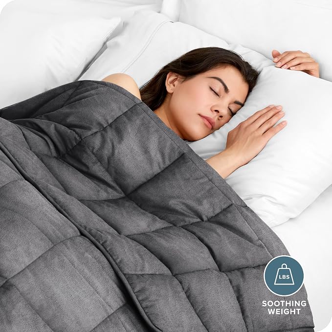 Bare Home Minky Fleece Weighted Blanket (Grey, 40"x60" 10lbs) | Twin or Full Size, Minky Fleece, Premium Heavy Blanket Nontoxic Glass Beads