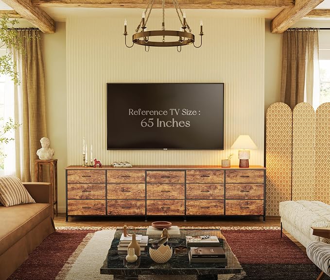 Huuger 86.6 Inch Long Dresser for Bedroom, TV Stand for 65, 75, 85 Inch TV | 15 Large Fabric Drawer Dresser, Entertainment Center for Bedroom, Wide Chest of Drawer with Storage