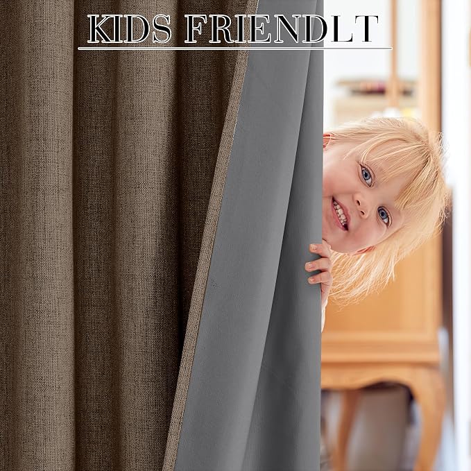 RYB HOME Brown 100% Blackout Short Curtains 45 Inches Long for Cafe | Thermal Insulated, Linen Texture, Light Blocking, for Kitchen RV Bathroom Basement Garage, Small Window, W52 x L45, 2 Panels