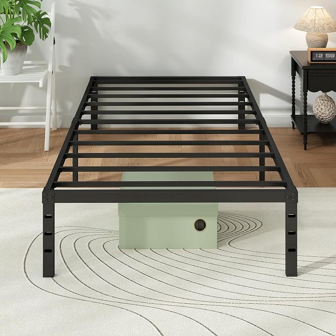 Metal Platform Bed Frame Twin Size, 18 Inch Height with Heavy Duty Steel Support, No Box Spring Needed, Easy Assembly and Underbed Storage,Black