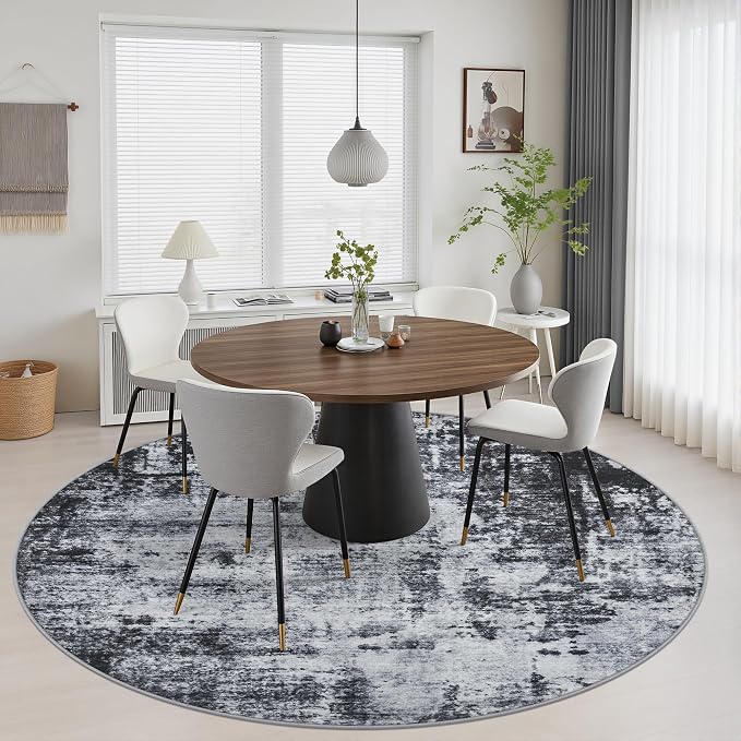 Round Area Rug Living Room: 5 ft Modern Washable Carpet Dark | For Bedroom Dining Room Farmhouse Nursery Hallway Office,Modern Abstract,Machine washable,Non-Slip,Stain Resistant,Indoor