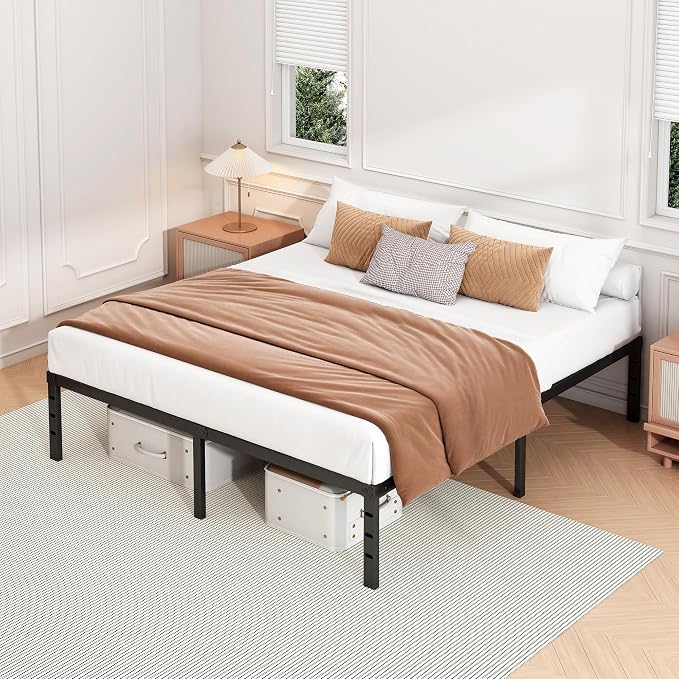 Hafenpo 14 Inch Queen Bed Frame - Sturdy Metal Platform Queen Size, No Box Spring Needed, Heavy Duty, Easy Assembly, Strong Bearing Capacity, Under Bed Storage, Black | Sturdy Metal Platform Queen Size, No Box Spring Needed, Heavy Duty, Easy Assembly, ...