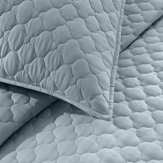 HORIMOTE HOME Quilt Twin Size Chambray Blue, Lightweight Quilt for Summer Ultra-Soft Microfiber Modern Style Quilted Clouds Pattern Bedspread Quit Set 2 Pieces (1 Quilt and 1 Pillow Sham)