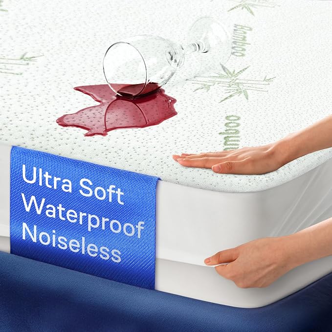 Side-Shield Waterproof Mattress Protector Full - 6-21" Deep Pocket with Leak-Proof Edge Protection - Noiseless & Cooling Soft-Touch Viscose Made from Bamboo - Machine Washable (Green)