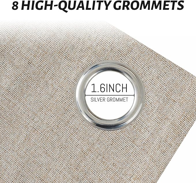 Yakamok Natural Linen Textured Curtains 84 Inches Long for Living Room | 100% Blackout Curtains,Room Darkening Curtains,Thermal Grommet Bedroom Curtain 2 Panels with Greyish White Liner,52W x 84L