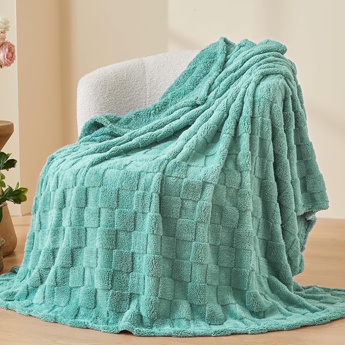 NEWCOSPLAY 3D Checkered Flannel Throw Blanket, Mint Green, 50"x70" | Super Soft Cute Lightweight Decorative Premium Silky Fleece Blanket for Couch Sofa Bed, Gift for Women Men, All Season Use