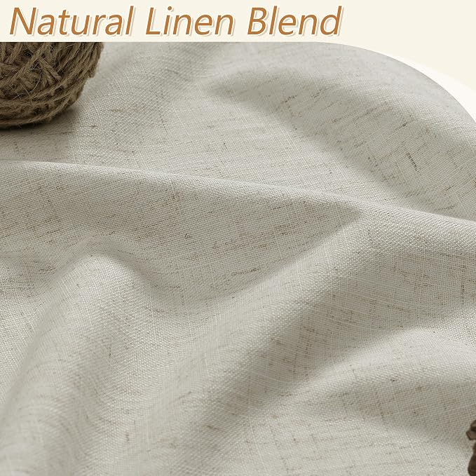 Extra Long 100% Blackout Linen Curtains for Bedroom 102 inches Long, Thermal Insulated Room Darkening Black Out Drapes for Living Room, Back Tab Rod Pocket 2 Panels Set,Eggshell Beige,52x102