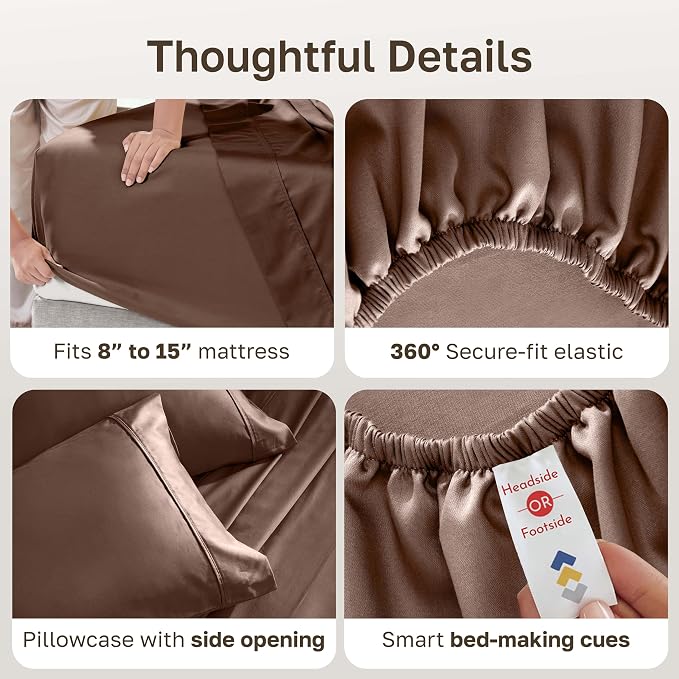 California Design Den Soft 100% Cotton Sateen 3 Pcs XL Twin Bed Sheets Set | 400 Thread Count Backed by Good Housekeeping Seal, All-Around Elastic, Durable, Easy Care - Espresso Chocolate Brown