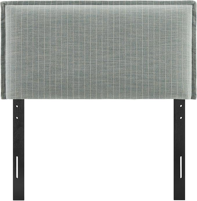 Modway Camille Twin Size Striped Linen Blend Pinstripe Headboard with Removable Slipcover – in Spa Blue Stripe - Padded Pillow Style Headboard with Adjustable Mounting for Twin Beds