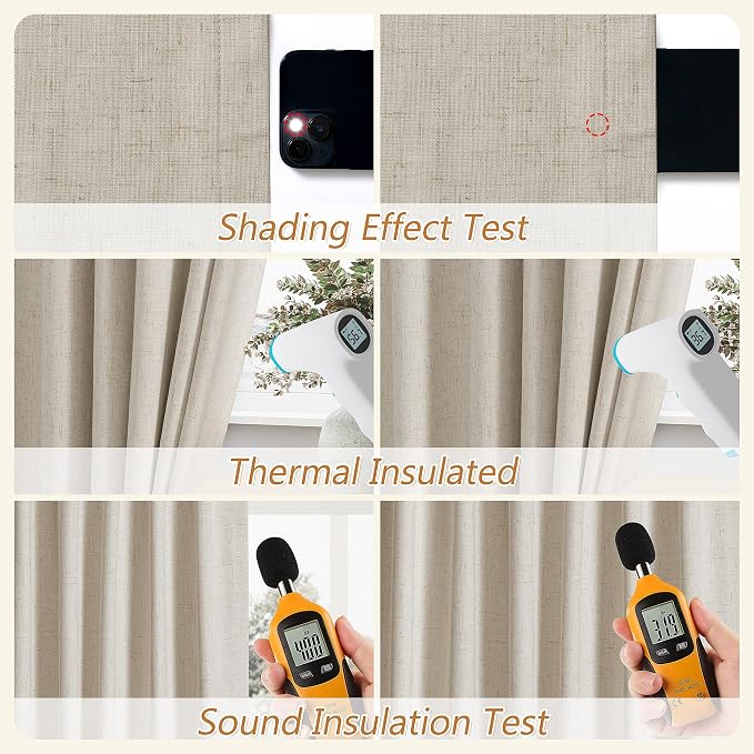 Extra Long 100% Blackout Linen Curtains for Bedroom 108 inches Long, Thermal Insulated Room Darkening Black Out Drapes for Living Room, Back Tab Rod Pocket 2 Panels Set,Taupe Burlywood,52x108