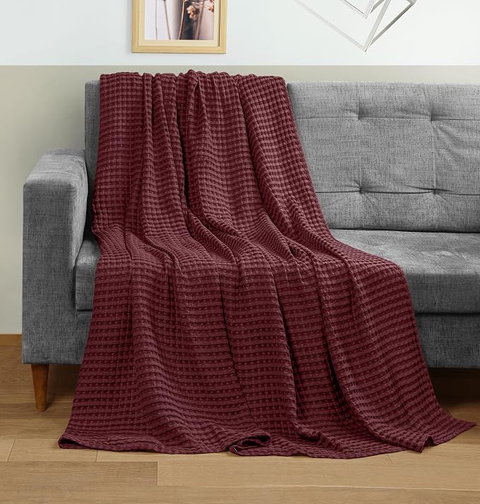 Utopia Bedding 100% Cotton Waffle Blanket King Size Burgundy, 90x108 Inch | Lightweight Breathable Cozy Summer Bed Blanket Home Decor Gift for Women and Men