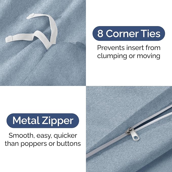 Duvet Cover King Size - 3 Piece with Zipper Closure - Heathered Blue | Extra Soft, Breathable, King Duvet Cover 104" x 90" with 2 Pillow Shams, Zipper Closures & Ties, Women, Men, Kids & Teens