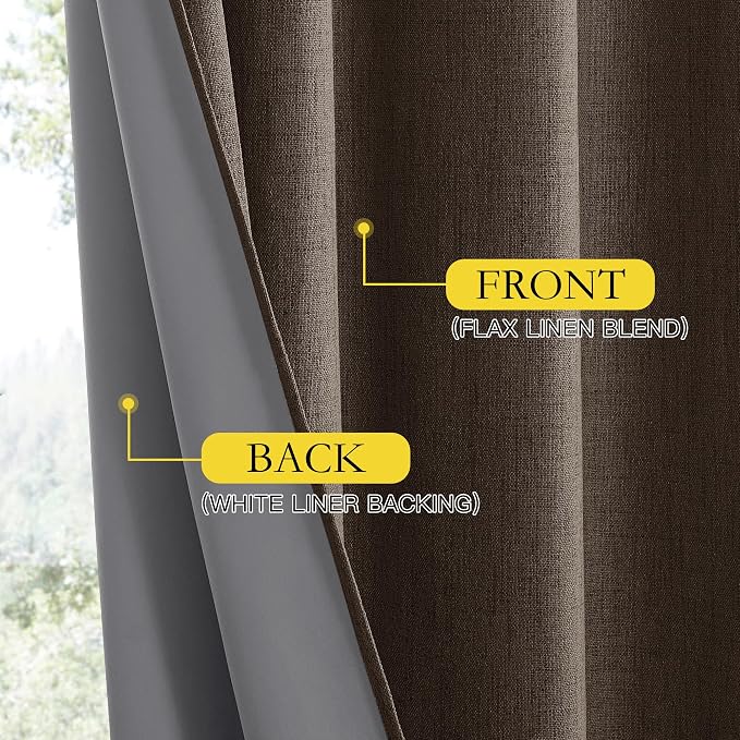 NICETOWN Coffee Blackout Curtains for Living Room 52" w x 84" L 2 Panels | Room Darkening Vintage Linen Thermal Insulated Curtains, Noise Reducing Window Treatment Drapes for Hall Room Home Decor