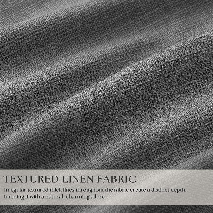 Dark Grey Pleated Thick Linen Blackout Curtains 84 Inches Long with Liner | 100% Black Out, Thermal Insulated, Pinch Pleat with Ring Hooks Back Tab, Room Darkening Drapes for Living Room, Charcoal Gray