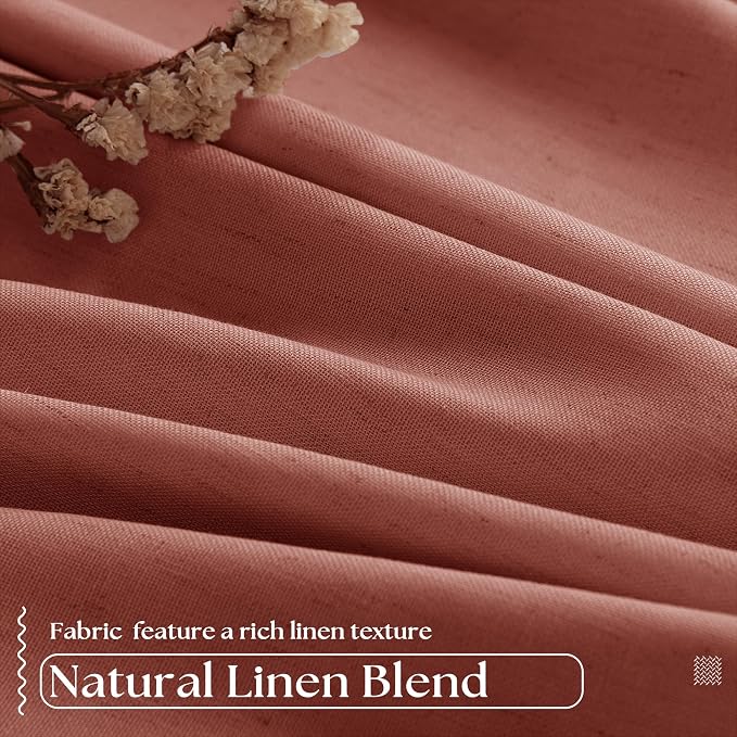 Terracotta Pinch Pleat 100% Blackout Linen Bedroom Curtains 96 Inch Length | Double Layer Curtains, Pleat with Ring Hooks Back Tab, Black Out Room Darkening Drapes, for Living Room, 40x96 2 Panels Set