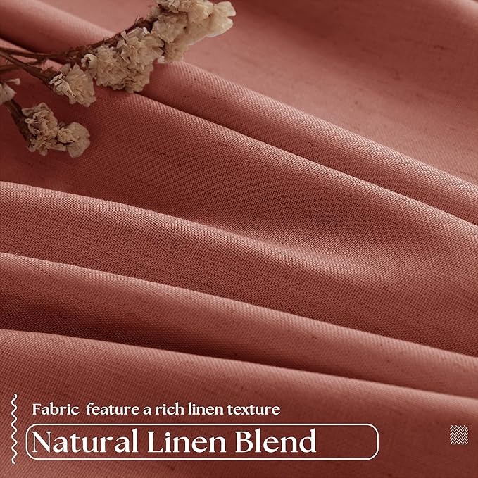 Firebrick Pinch Pleated Blackout Linen 45 Inch Curtains with Liner 2 Panels | Memory Trained, Thermal Insulated, UV Blocking, Noise Reducing, Room Darkening, 100% Black Out Short Curtains for Kitchen