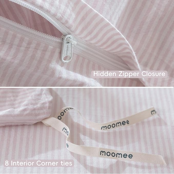 MooMee Striped Duvet Cover Set 100% Washed Cotton Linen Like Cal King | Relaxed Linen-like Texture. Soft, Breathable & Long-lasting Comfort. Lightweight. Hidden Zipper with 8 Interior Corner Ties