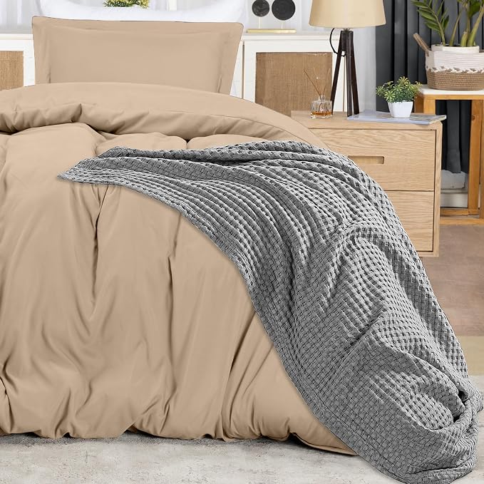 Duvet Cover Twin/Twin XL, 3 PC Cotton Like Polyester, Zipper Closure, Sand | Extra Soft and Breathable, Wrinkle & Fade Resistant, Includes Duvet Cover and 1 Pillow Sham, Comforter Not Included, OekoTex