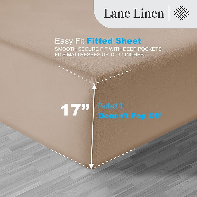LANE LINEN 100% Egyptian Cotton Full Size Bed Sheets, Machine Washable Naturally Temperature regulating Sustaibable No Pill Fade Resistant Full Size Sheets Set Cotton- Hazelwood
