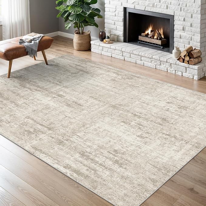 4x6 Area Rug for Entryway, Non Slip Washable Bedroom Rug, Beige | Soft & Lighweight, Folable, Stain Resistant Low Pile Thin Indoor Distressed Carpet Rugs for Living Room,Laundry Room,Kitchen