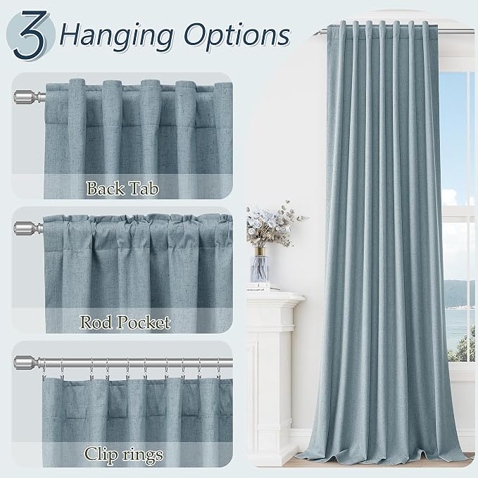 100% Blackout Linen Curtains 90 Inch Length 2 Panels Set for Living Room Bedroom Back Tab Thermal Insulated Black Out Drapes Room Darkening Farmhouse Style for Bedroom Window Curtains 52x90