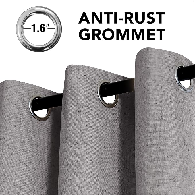 H.VERSAILTEX Linen Curtains 100% Blackout Curtains for Bedroom 45 inch Long Full Light Blocking Nature Linen Blended Window Curtains for Living Room Nickel Grommet (2 Panels, Heathered Dove)