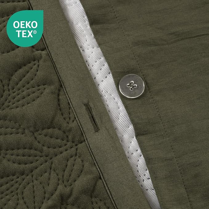 Super Soft Velvet Textured Duvet Cover Set King, 3 Pcs Floral Patterned Comforter Cover Set with Button Closure, Luxury Bedding Duvet Covers for All Seasons, 104 x 90 inches（Olive Green, King Size）