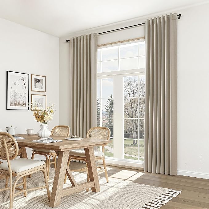 100% Blackout Linen Curtains for Bedroom 90 inches Long, Thermal Insulated Room Darkening Black Out Window Drapes for Living Room, Back Tab Rod Pocket 2 Panels Set,Stone Beige,52x90