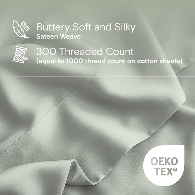 DOZ Duvet Cover Set, 100% Viscose derived from Bamboo, Organically Grown, Buttery Soft, Cooling Duvet Covers, High GSM, 1 Duvet Cover and 2 Pillowcases, 106"x90" (Sage, King/Cal King)