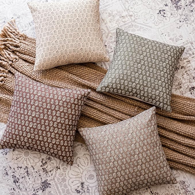 Foindtower Set of 2 Decorative Vintage Floral Print Throw Pillow Covers Neutral Modern Farmhouse Cushion Covers Boho Home Decor for Sofa Chair Couch Bedroom Living Room,18×18 Inch,Wine Red