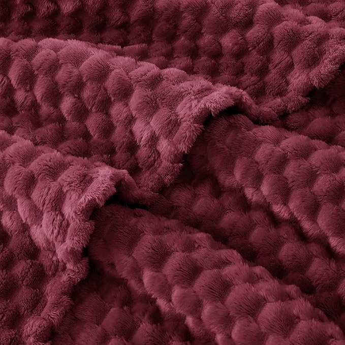 EXQ Home Gentle Soft Fleece Throw Blanket – Cozy Lightweight 3D Imitation Turtle Shell Jacquard Blanket for Couch Bed – All-Season Warm Fuzzy Flannel Blanket for Women Mom Her Gifts(50"x60",Burgundy)