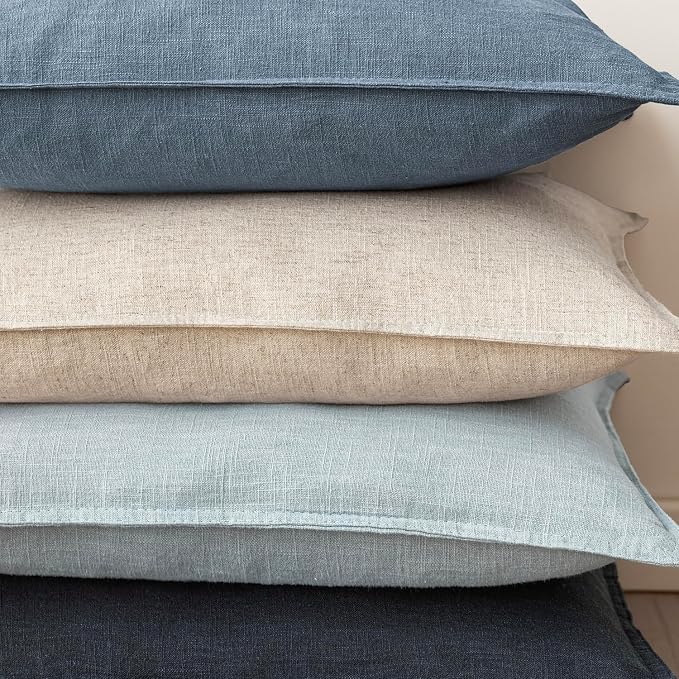 Foindtower Linen Solid Decorative Throw Pillow Covers 26x26 Inch Misty Blue | Boho Farmhouse Morden Pillowcase,Pack of 2 Soft Accent Cushion Covers,Rustic Home Decor for Chair Couch Bedroom Living Room