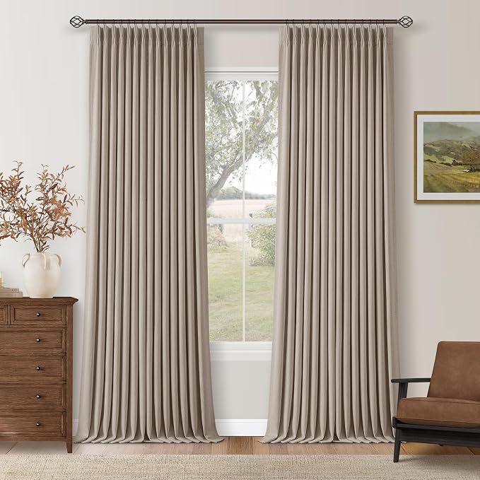 Burlywood Birch Pleated 100% Blackout Curtains 96 Inches Long 2 Panels | Memory Shape, Black Out, Heavy Duty, Thermal Insulated, Pinch Pleat Curtain Drapes with Liner for Dining Living Room, W40xL96