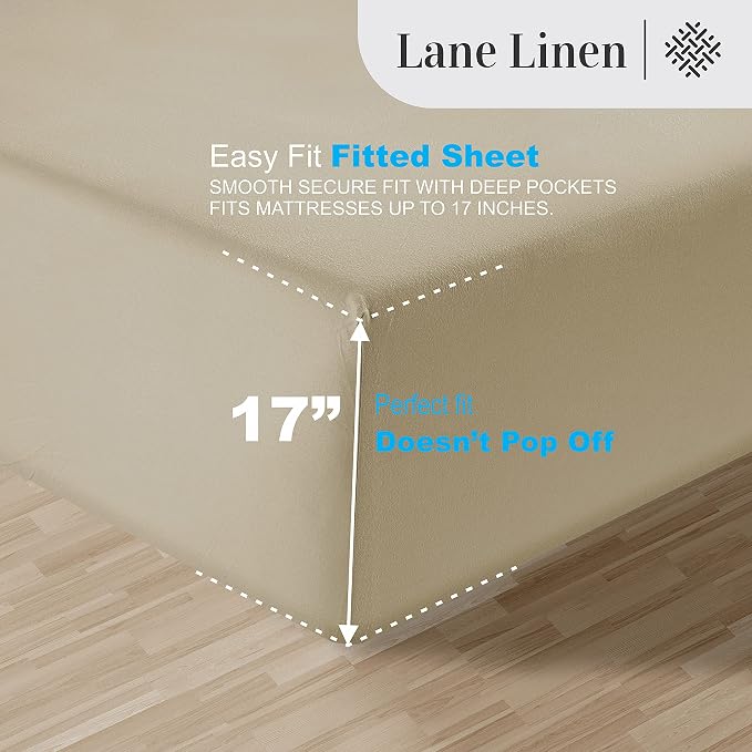 Lane Sandbar 100% Egyptian Cotton Bed Sheets Queen Size, Long Staple Soft & Comfy Sateen Weave No Pill Fade Resistant Queen Size Bedding Set, Machine wash 16'' Deep Pocket Queen Sheets- Sandbar