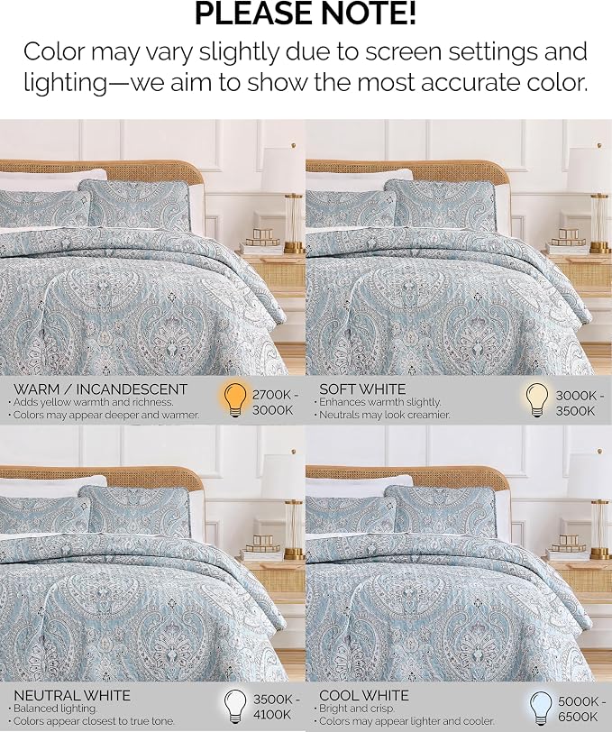 Southshore Fine Living, Inc. Oversized Quilt King Size Bedding Set, Lightweight Bedspread, Cal King Quilt Coverlet & 2 Matching Quilted Pillow Shams, Blue Paisley Bedding Set, Pure Melody Aqua