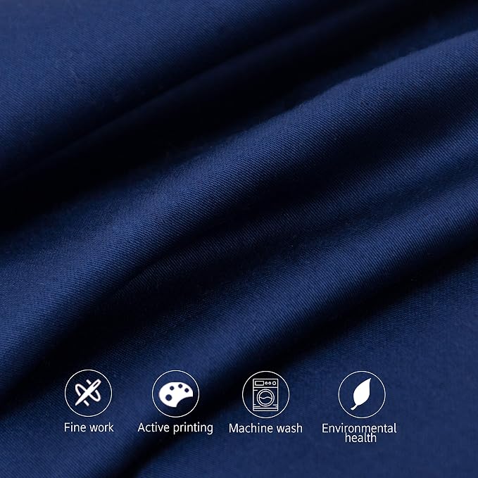 NTBAY King Egyptian Cotton Sateen Pillowcases, Set of 2, Navy Blue | 500 Thread Count Egyptian Cotton Sateen with Envelope Closure, 2 Pack 20 x 36 Inch Pillowcases, Insert Not Included