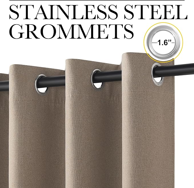 NICETOWN Vintage Faux Linen Weave Flax Thermal Curtains for Living Room, W52 x L96 in Per Panel, Set of 2, 100% Blackout Curtains for Bedroom, Window Treatments for Night Shift Workers, Taupe