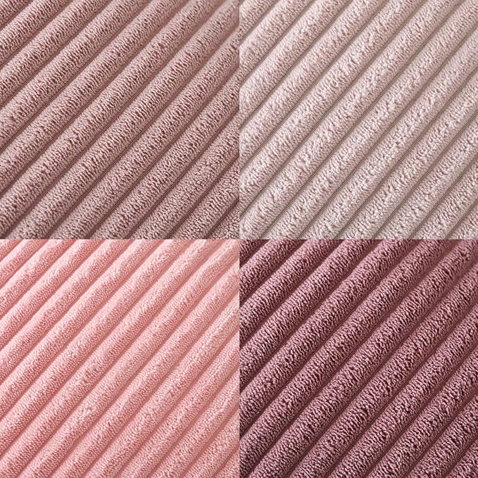 Volcanics Set of 4 Pink Corduroy Couch Throw Pillow Covers 20x20 in | Decorative Valentine's Day Farmhouse Striped Cushion Cases, Soft Boho Square Accent Pillow Covers for Home Sofa