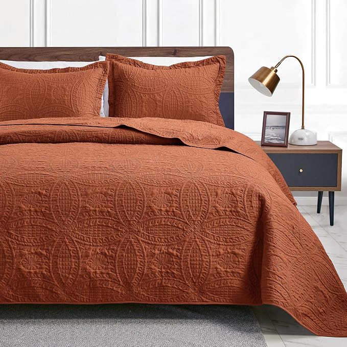 Love's cabin Quilts for Queen Bed Umber Bedspreads - Soft Bed Summer Lightweight Bedspread Comforter - Modern Style Coin Pattern Coverlet for All Season - 3 Pieces (1 Quilt, 2 Pillow Shams)